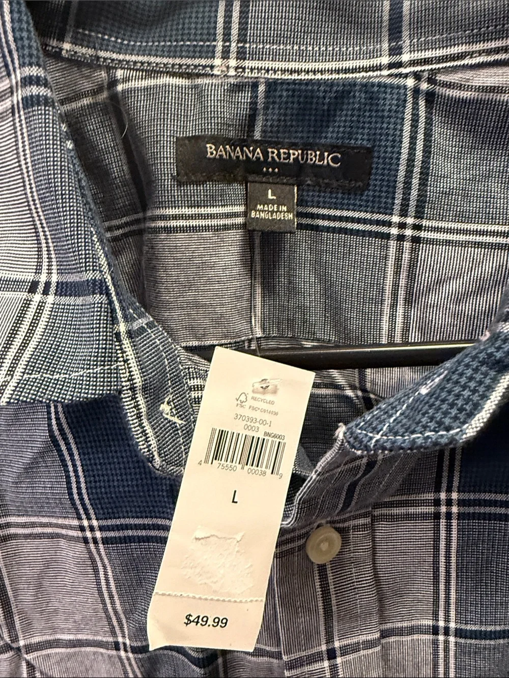 Banana Republic Men’s Navy and Gray Plaid Button-Down Shirt